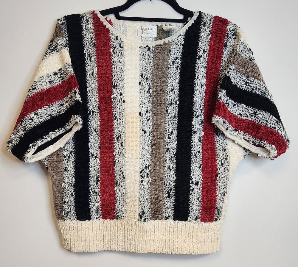 Vintage Bonnie & Bill Womens Short-Sleeve Textured Knit Sweater Top- Size Small